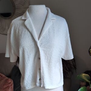 Madewell Women's Waffle Knit Textured Short Sleeve Button-Up Shirt